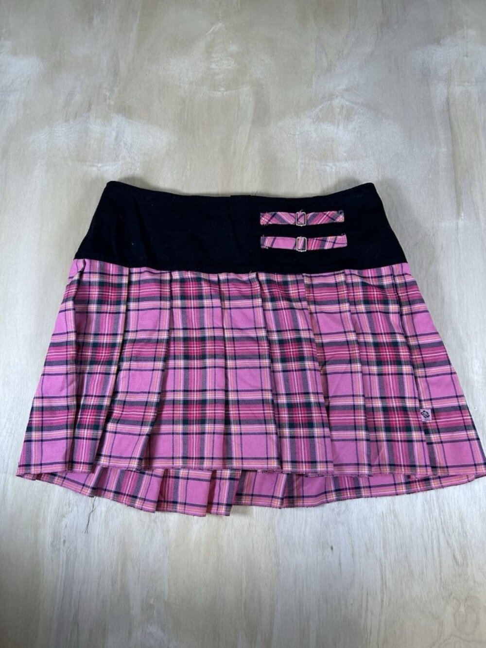 Vintage 90s Y2K Tripp NYC Pink & Black Plaid Pleated Mini Skirt Size 12